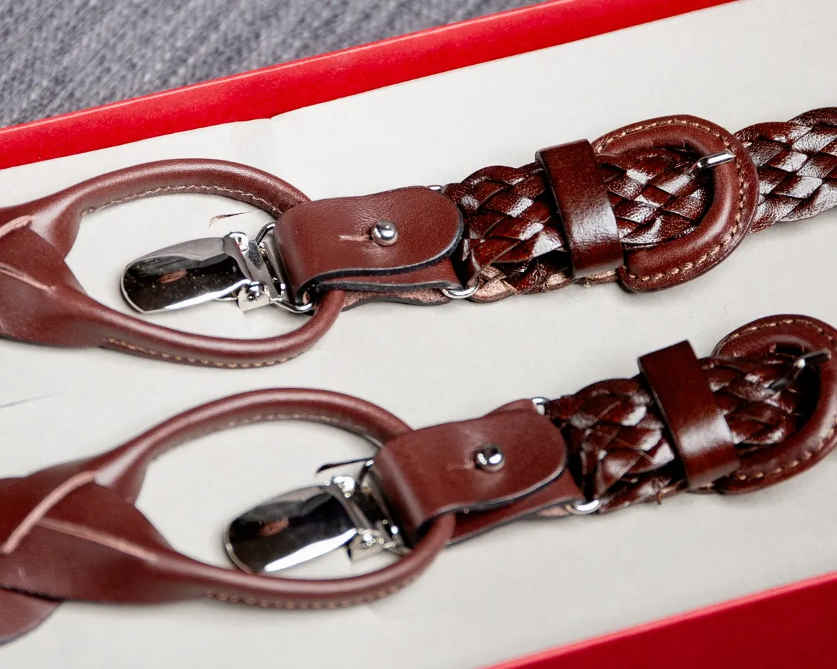 Hosenträger Leder Darkbrown Combine Schmal