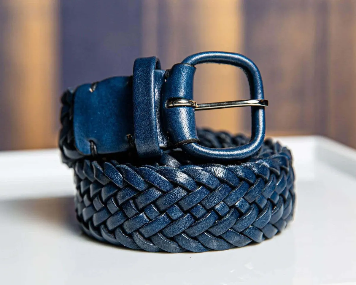 Flechtledergürtel Carlo Navy