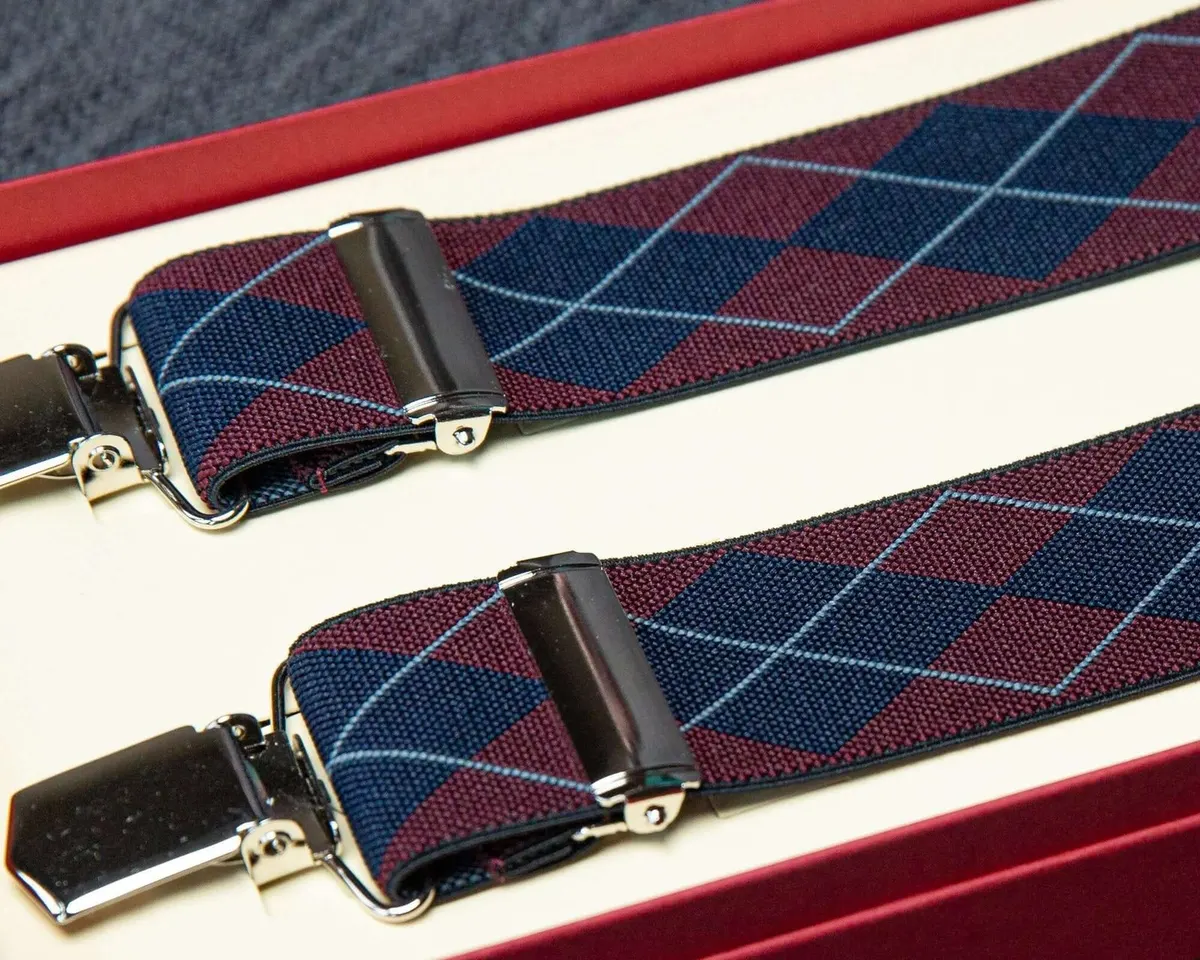 Hosenträger Flex Argyle Wine Red Clips
