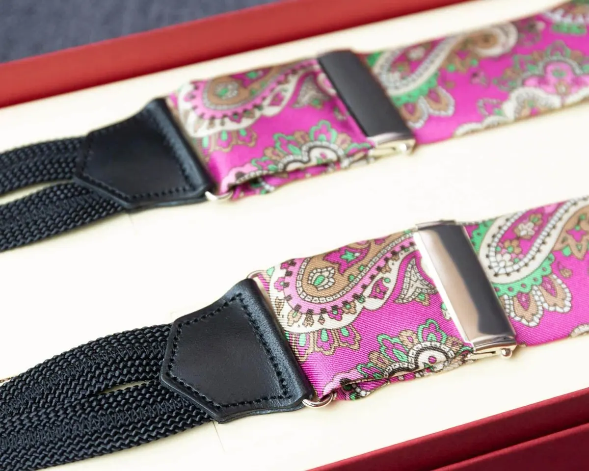 Hosenträger Seide Paisley Fuchsia Classic