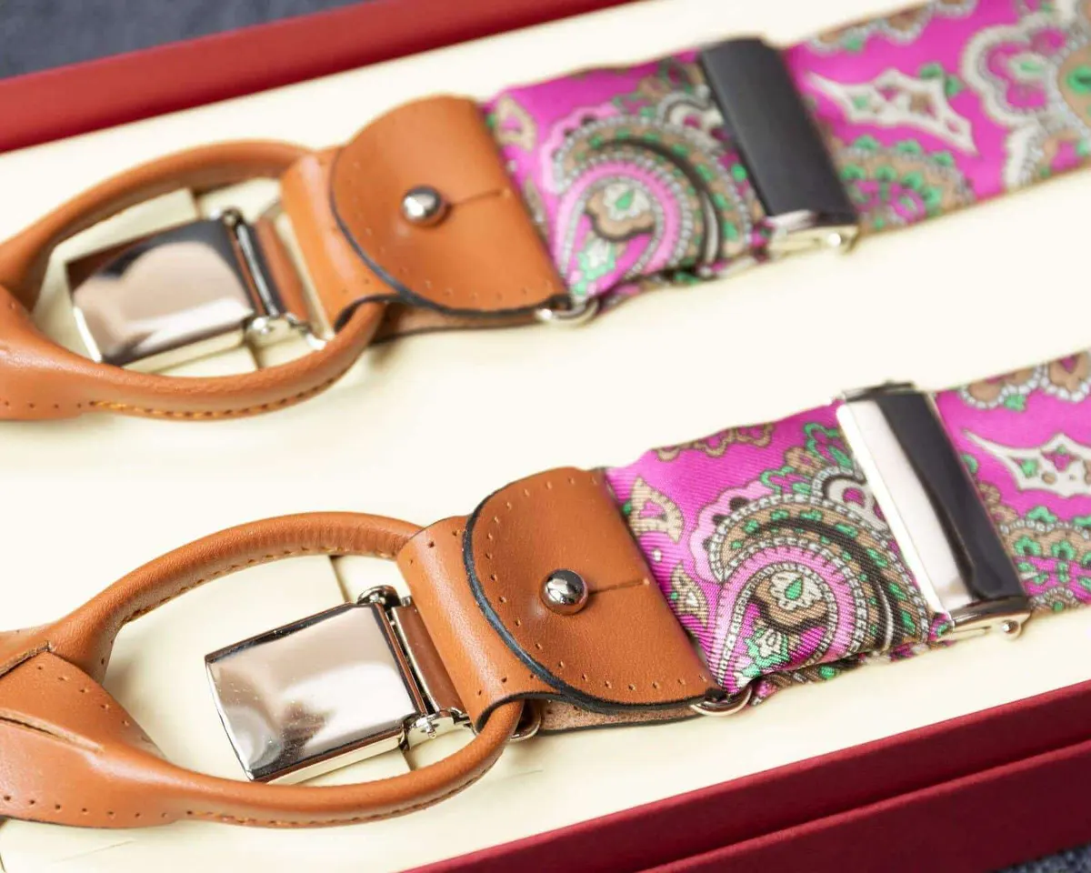 Hosenträger Seide Paisley Fuchsia Combine