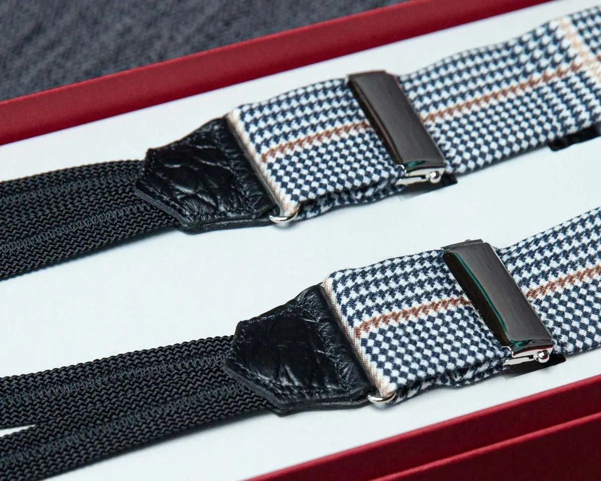 Hosenträger Wolle Houndstooth Black White Classic