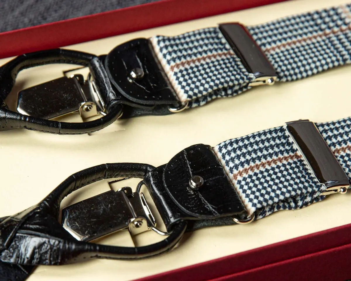 Hosenträger Wolle Houndstooth Black White Combine