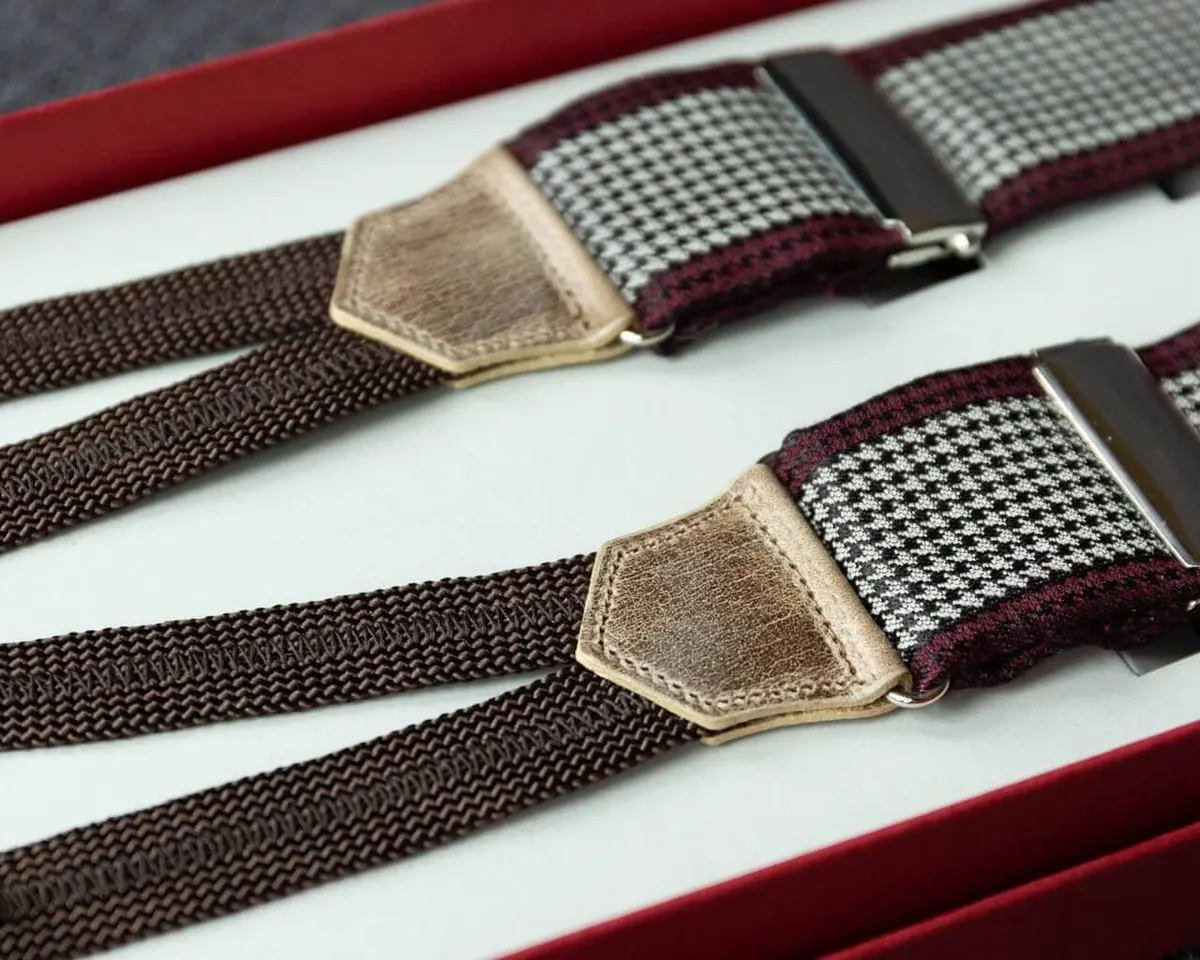 Hosenträger Wolle Seide Houndstooth Winered Classic a