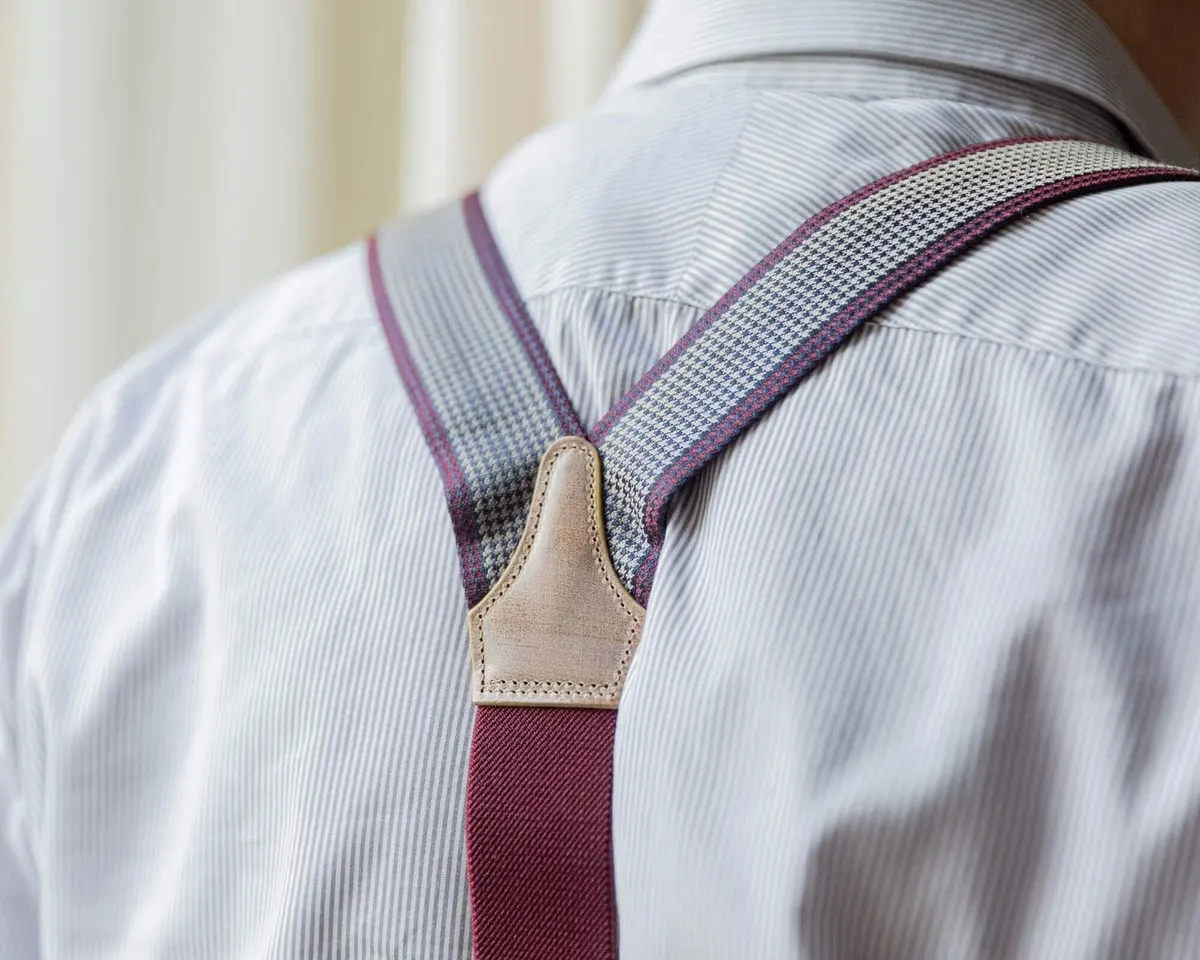 Hosenträger Wolle Seide Houndstooth Winered Classic b - Ansicht 3