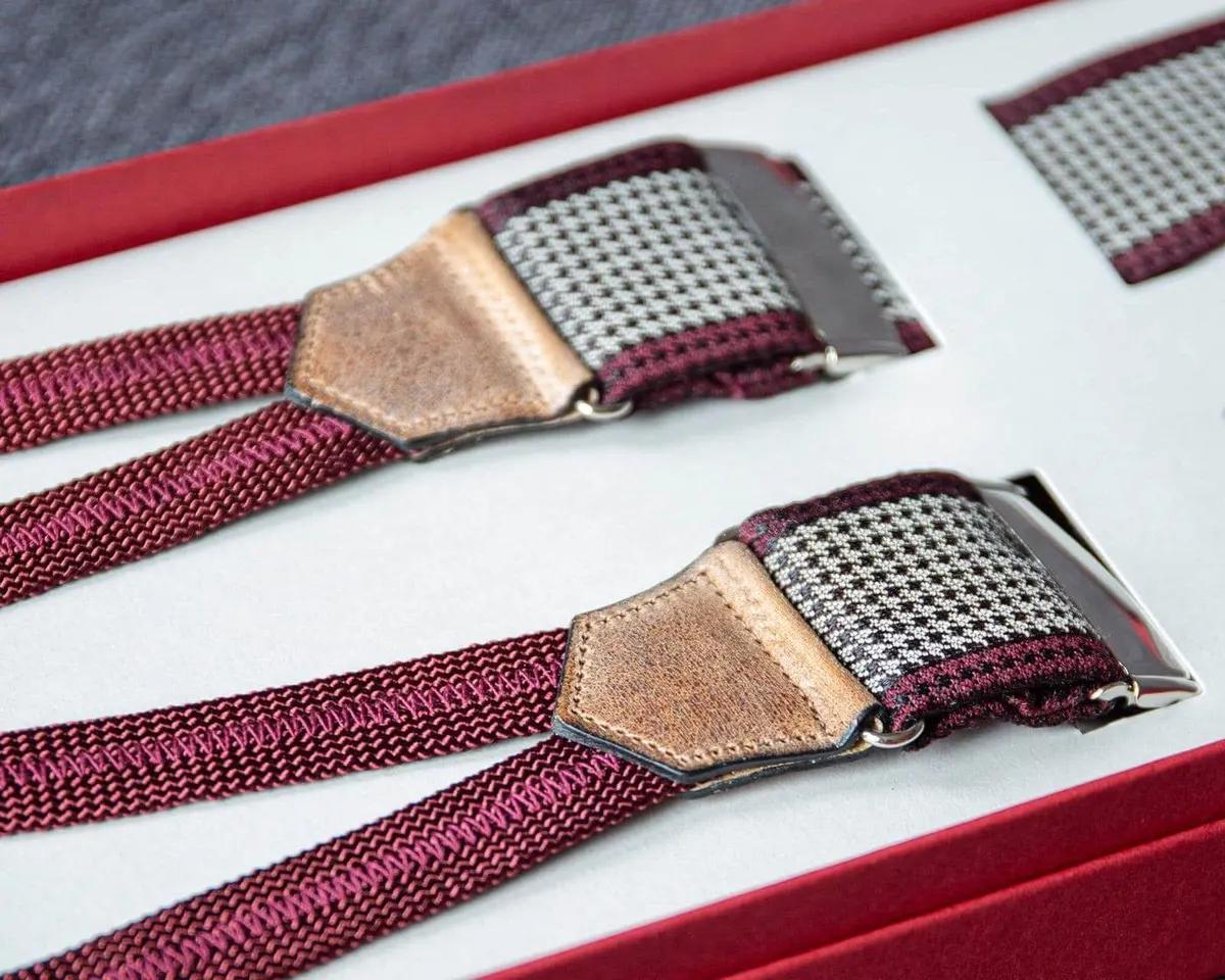 Hosenträger Wolle Seide Houndstooth Winered Classic b - Ansicht 5