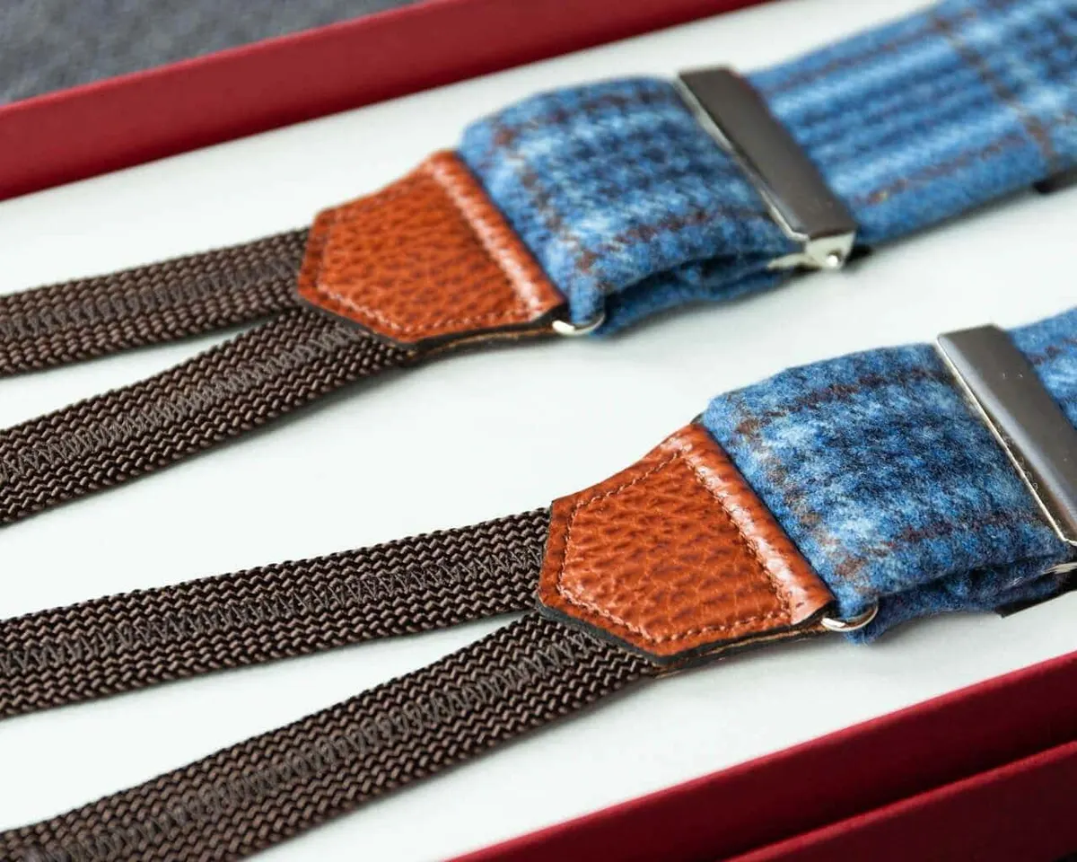 Hosenträger Wolle Tartan Lightblue Classic