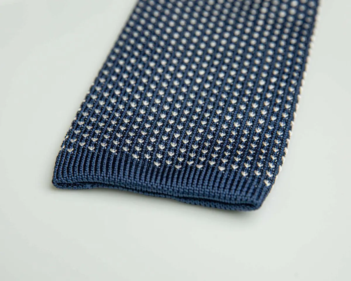 Strickkrawatte Puntino Navy / Bianco - Ansicht 3