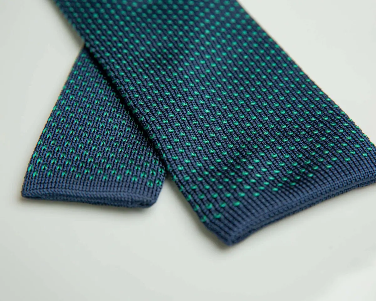 Strickkrawatte Puntino Navy / Smeraldo - Ansicht 2
