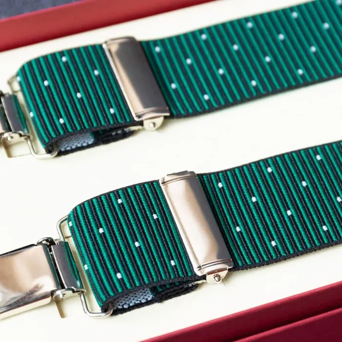 Hosenträger Flex Dots Blue Clips - Symbolbild, gezeigt ist: Hosenträger Flex Thin Stripes Blue Green Clips