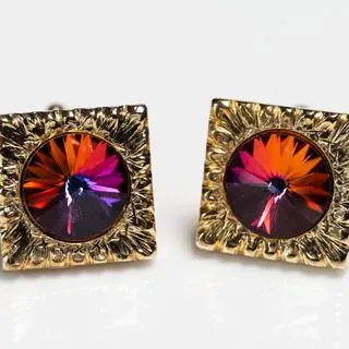 Cufflinks glass crystal blue-purple - representative image, shown here: Cufflinks glass crystal purple-orange